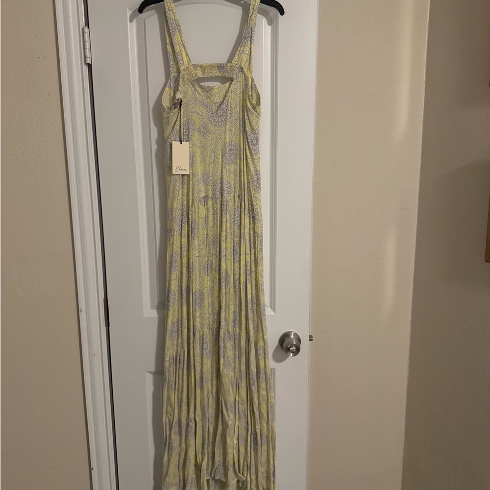 Brand new elan maxi dress, size small, yellow, gray and white